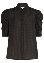 Frame Denim Gillian Silk Houndstooth Blouse - Americano
