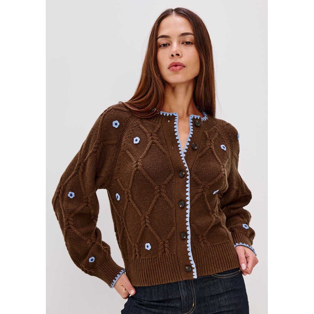 トップス ALLISON BROWN Rustic Farm Knit Cardigan Rails Laurie Embroidered Cardigan - Walnut Daisy