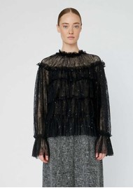STELLA NOVA Sheer Frill Lace Blouse - Black