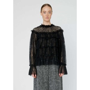 Sheer Frill Lace Blouse - Black