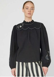 STELLA NOVA Moon & Star Embroidered Blouse - Black