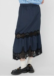 STELLA NOVA Delicate lace Midi Skirt - Navy