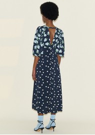 SAMDI Dahlia Midi Dress - Navy Polka