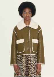 SAMDI Johanna Reversible Faux Shearling Jacket - Olive & Cream