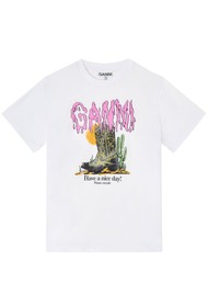 GANNI Cowboy Boots Organic Cotton T-Shirt - Bright White