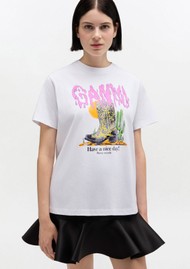 GANNI Cowboy Boots Organic Cotton T-Shirt - Bright White