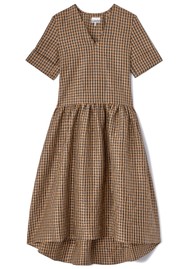 GANNI Crinkled Taffeta Check Dress - Tobacco