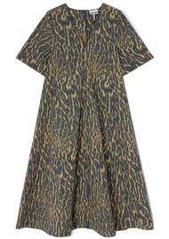 GANNI Stretch Cotton A-Line Dress - Khaki