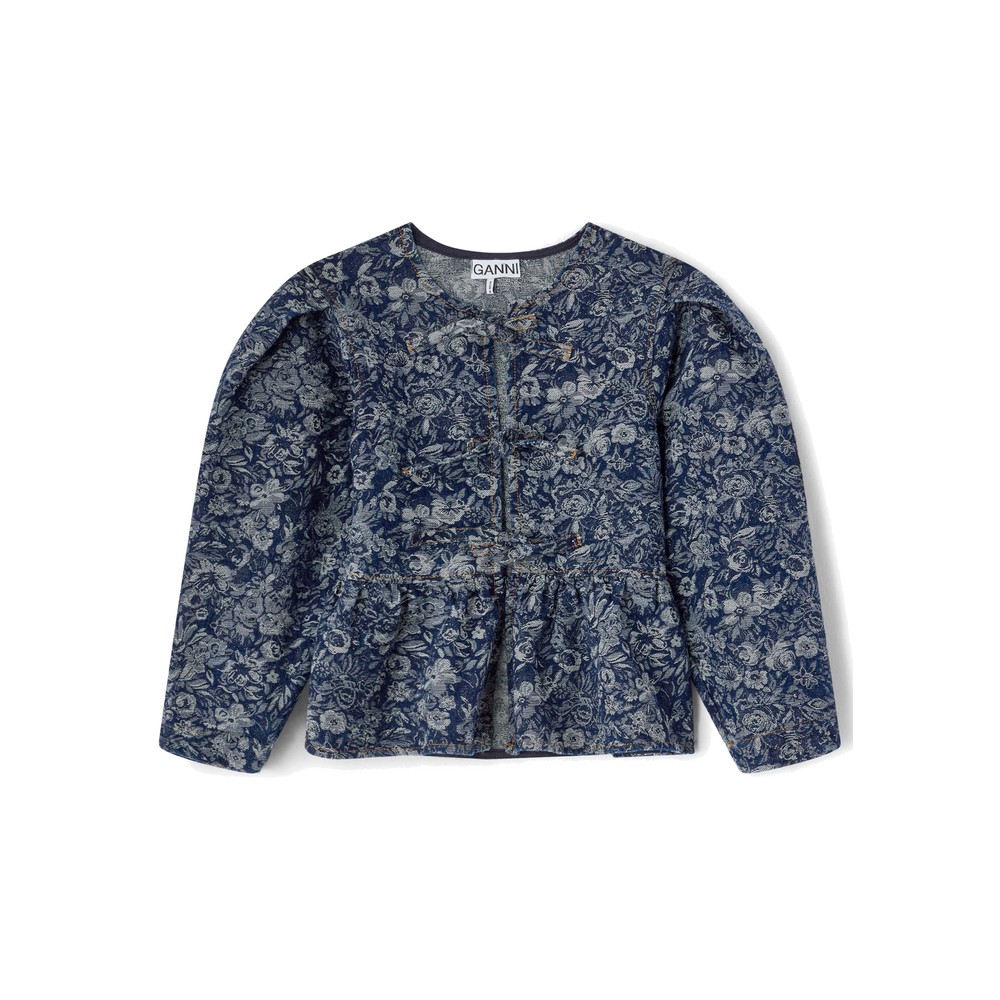 Ganni Women's Tapestry Denim Peplum Top - Rinse