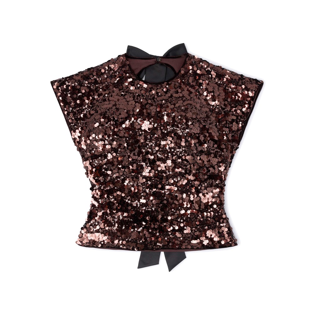 Ganni Women's Brown Velvet Sequins Top - Demitasse