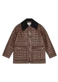 GANNI Shiny Quilted Midi Jacket - Chicory Coffee
