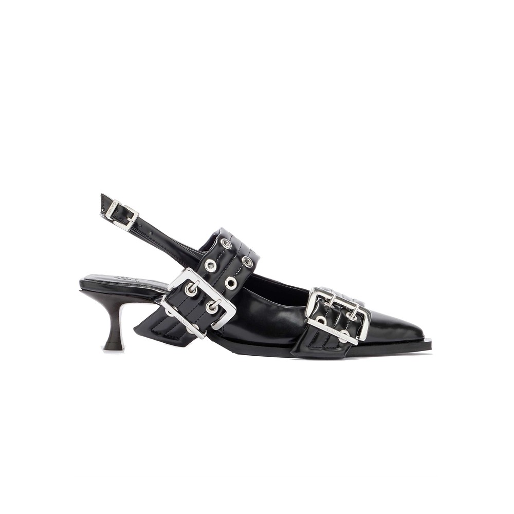 Ganni Women's Black Buckle Kitten Heel Oleatex