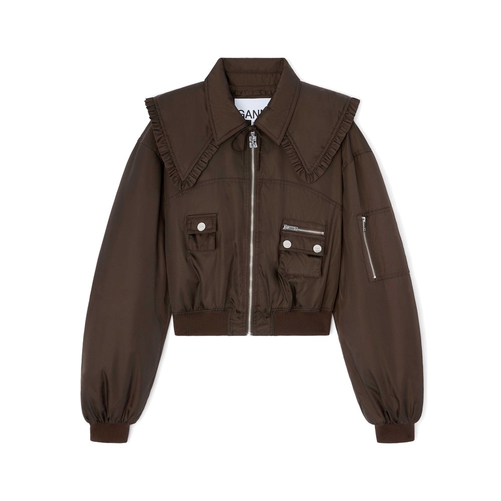 Ganni Women's Silver Duchesse Bomber Jacket - Demitasse