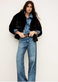 Ba&sh Paros Faux Fur Cropped Coat - Black