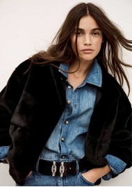 Ba&sh Paros Faux Fur Cropped Coat - Black