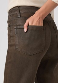 Paige Denim Stevie Straight Ankle Jean - Dark Brown Distressed Coating