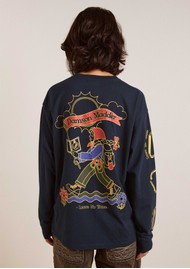 DAMSON MADDER Rambler Organic Cotton Long Sleeve T-Shirt - Navy