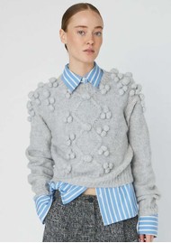 STELLA NOVA Cable Knit Jumper with Bobbles - Light Grey