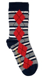 DAMSON MADDER Calf Length Organic Cotton Blend Socks - Navy/Grey