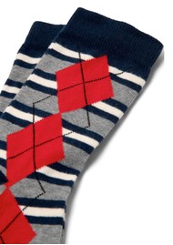 DAMSON MADDER Calf Length Organic Cotton Blend Socks - Navy/Grey