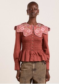 DAMSON MADDER Fern Organic Cotton Shirred Top - Rust