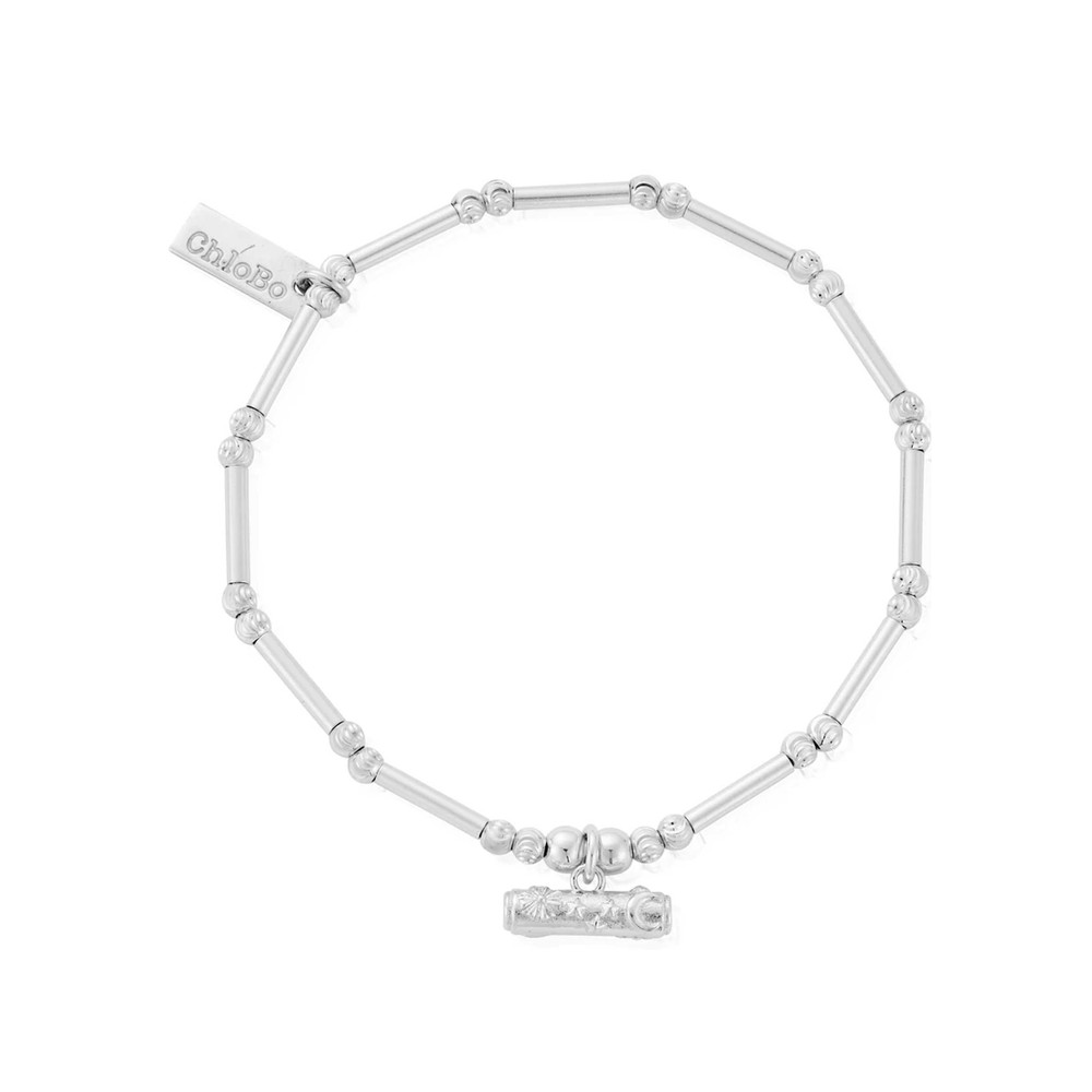 Chlobo Women's Silver Dainty Moon Cut Sparkle T-Bar Bracelet