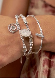 ChloBo Dainty Moon Cut Sparkle T-Bar Bracelet - Silver