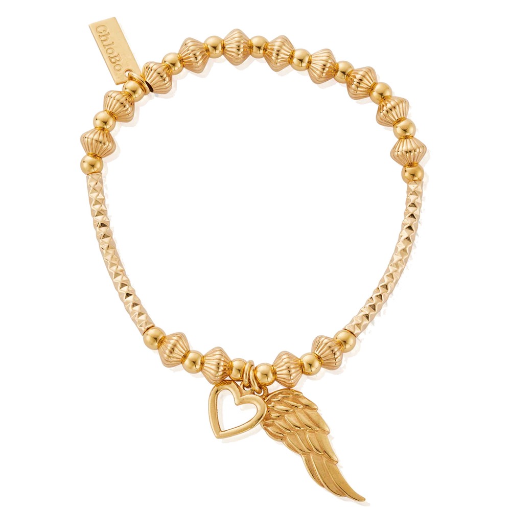 Chlobo Women's Gold Disc Heart Angel Wing Bracelet