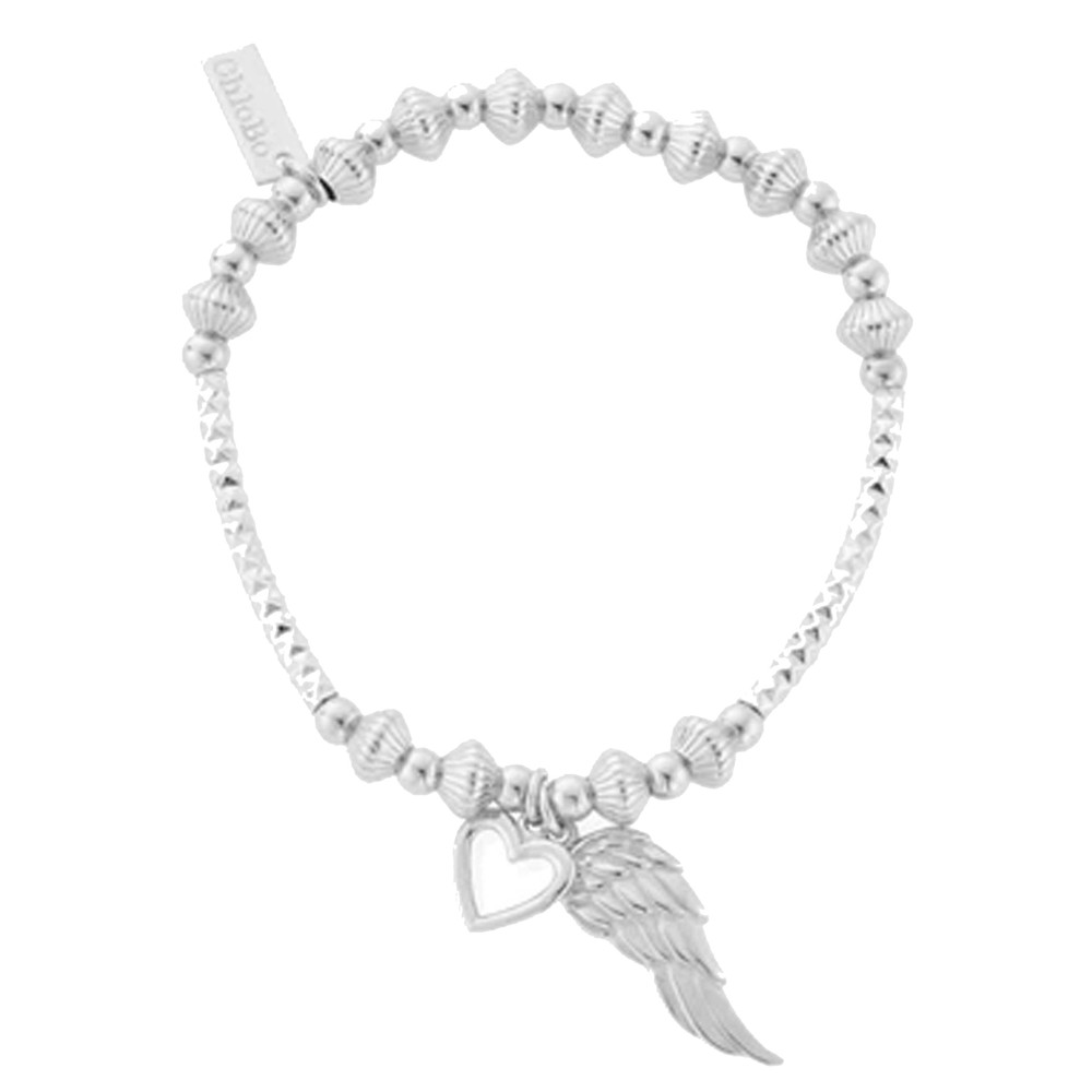 Chlobo Women's Silver Disc Heart Angel Wing Bracelet