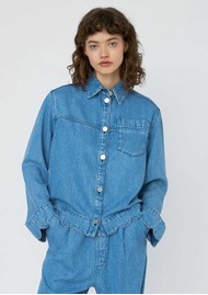 STELLA NOVA Washed Denim Shirt With Scalloped Edge - Light Blue