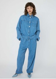 STELLA NOVA Washed Denim Shirt With Scalloped Edge - Light Blue