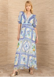 Hale Bob Pleated Tile Print Maxi Dress - Blue