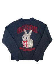 GANNI Graphic Bunny Wool Cardigan - Phantom