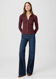 Paige Denim Jayde Ribbed Polo Top - Oxblood