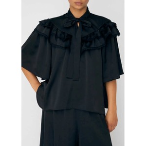 Loose Blouse with Frills - Black