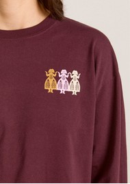 DAMSON MADDER Paper Cut Gals Organic Cotton Long Sleeve T-Shirt - Fig