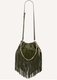 Ba&sh Mini June Suede Fringed Bag - Vert