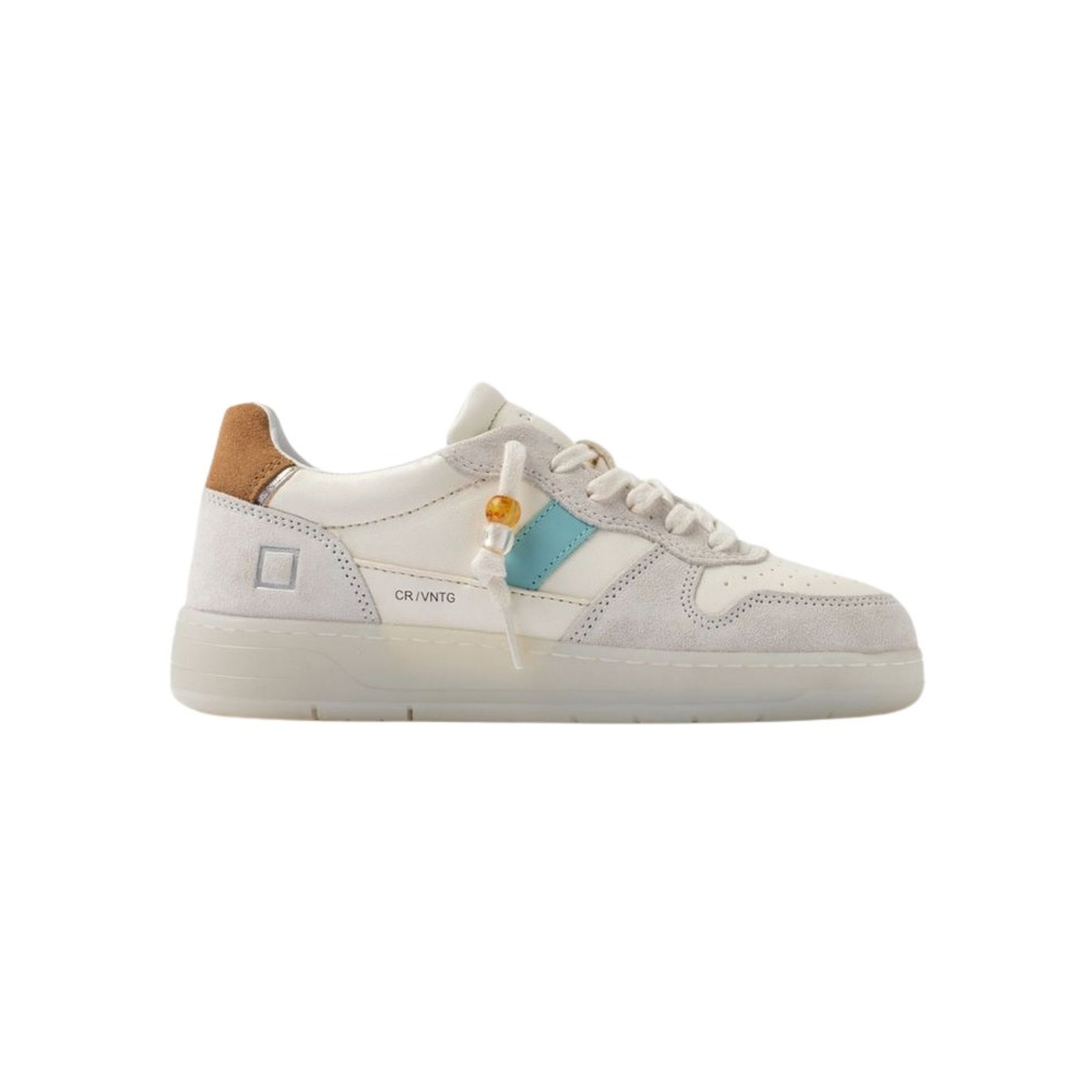 D.a.t.e Women's White Court 2.0 Vintage Calf Trainers - Cuoio