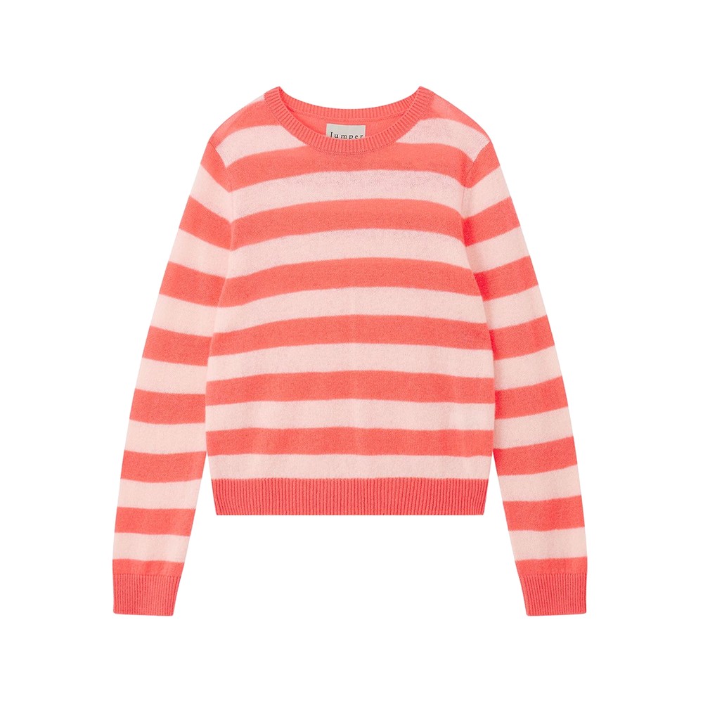 Jumper 1234 Women's Blue Stripe Crew Cashmere Jumper - Cerise & Powder Puff