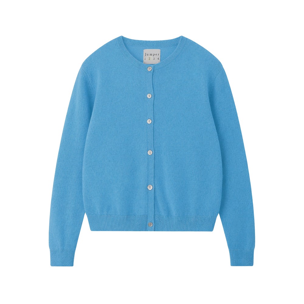 Jumper 1234 Women's Blue Plain Crew Cashmere Cardigan - Skylar