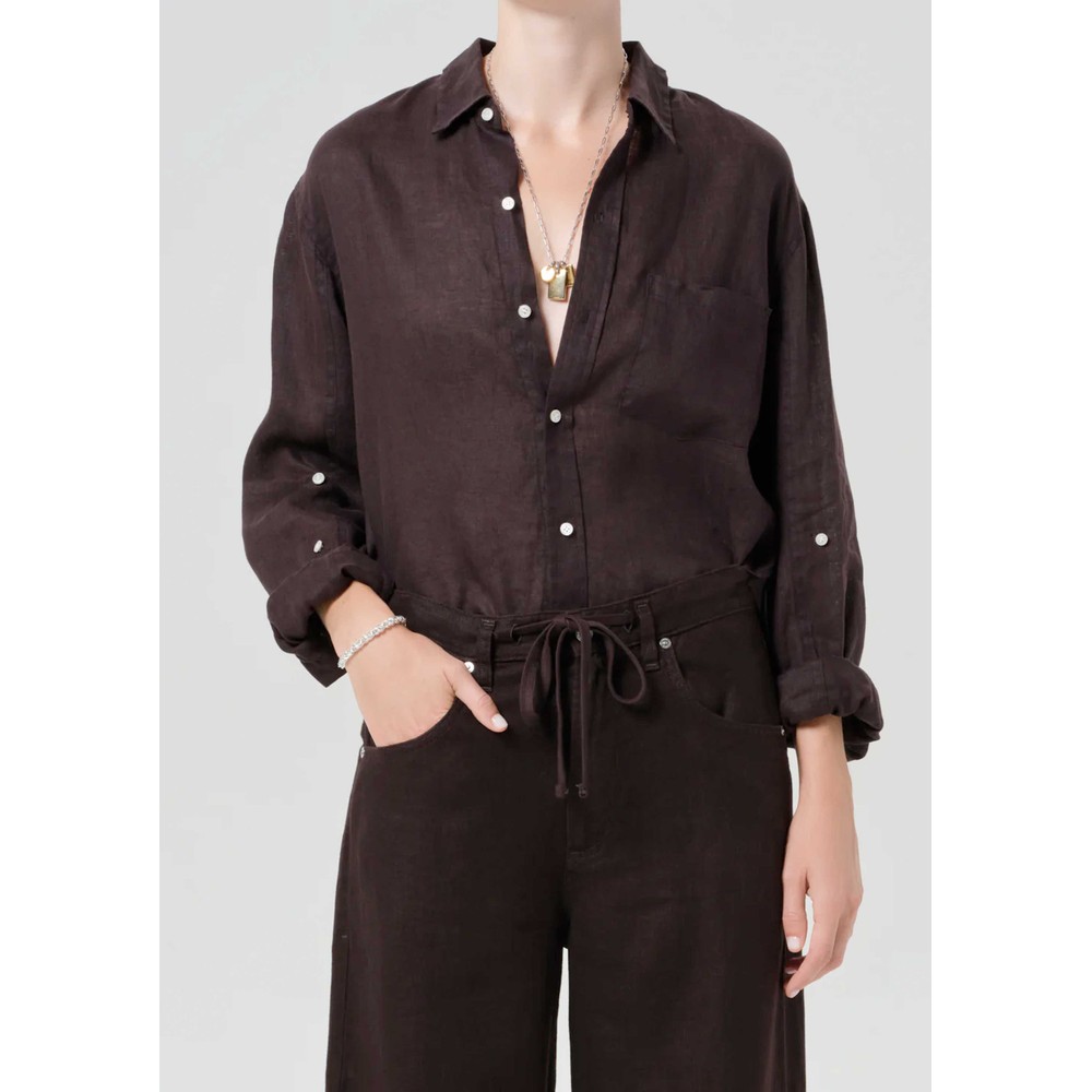 CITIZENS OF HUMANITY Kayla Shrunken Linen Shirt - Chocolate