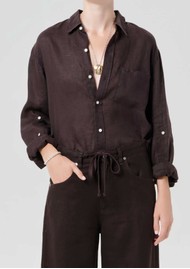 CITIZENS OF HUMANITY Kayla Shrunken Linen Shirt - Chocolate