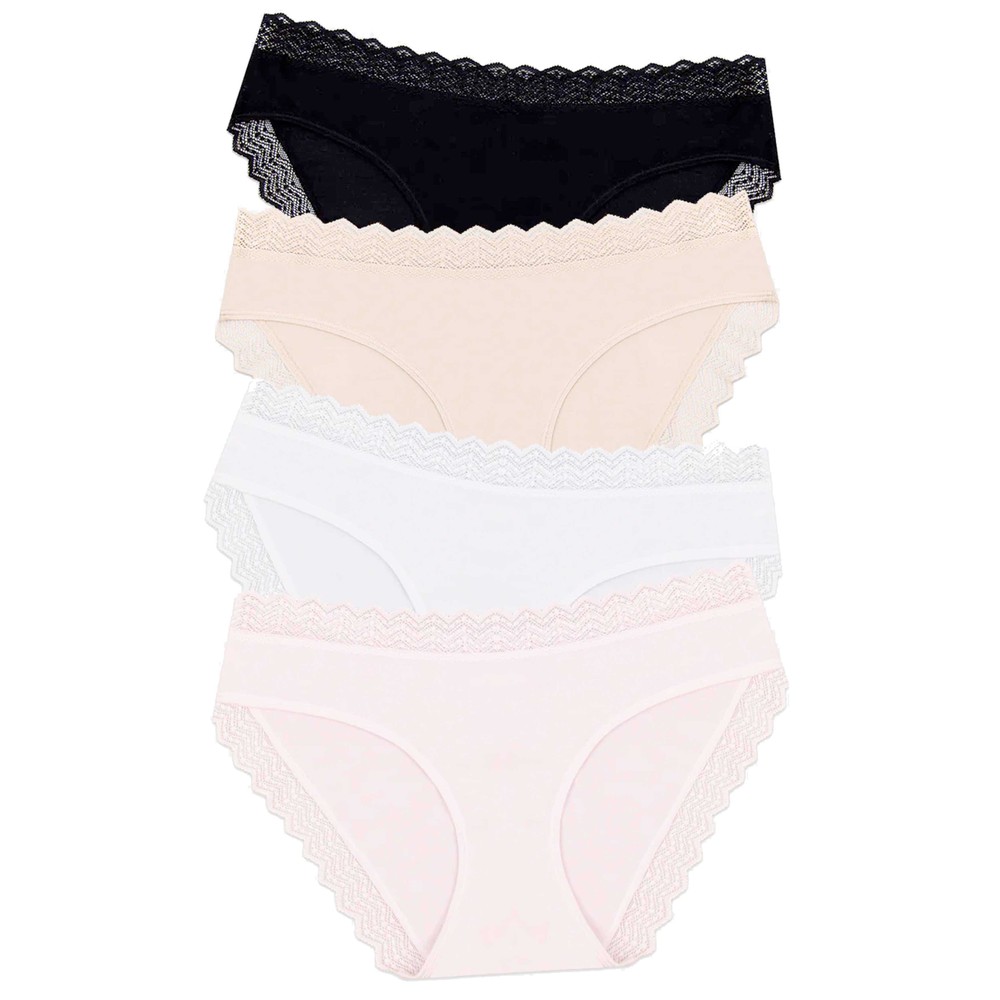 Stripe & Stare Women's Pink/Black/White Set Of 4 Briefs - Zig Zag Sand