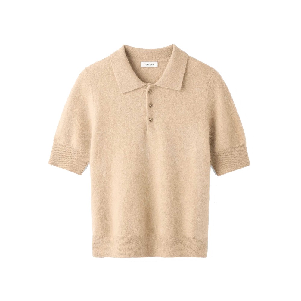 Soft Goat Women's Brushed Pique Cashmere Polo Top - Camel