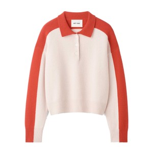 Colour Block Cashmere Polo Shirt - Powder