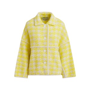 Joking Houndstooth Knit Cardigan - Lemon Squeeze