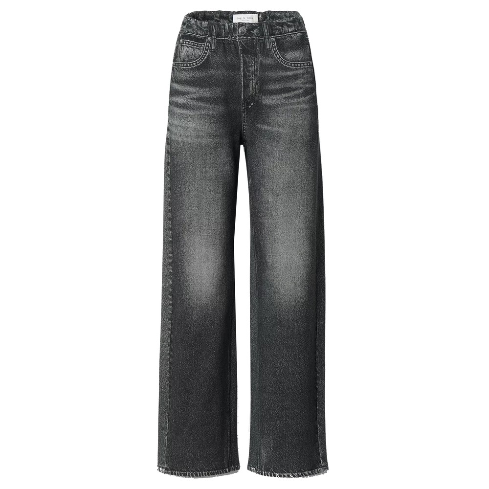 RAG & BONE rb Miramar Cotton Fleece Pull On Wide Leg Trousers - Washed Black
