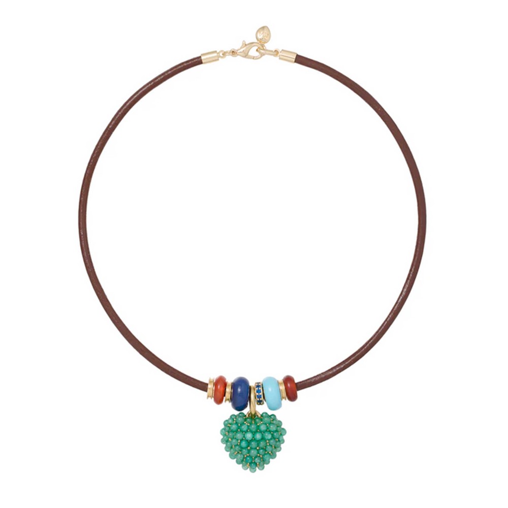 Roxanne Assoulin Women's Green Leather Stone Slider Charm Necklace