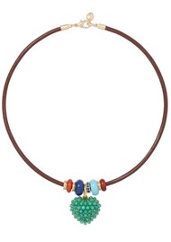 ROXANNE ASSOULIN Leather Stone Slider Necklace - Green