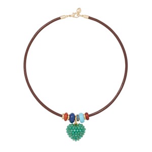 Leather Stone Slider Necklace - Green